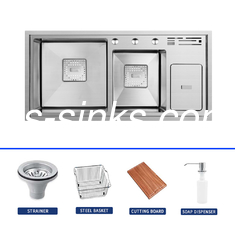 Equal Basin Style Handmade Stainless Steel Sink With Rear Drain Placement