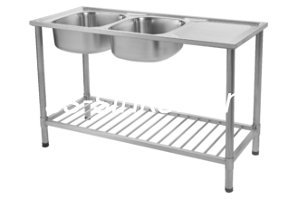 Hotel Two Bowl One Drain Kitchen Stainless Steel Sink Stand Noise Elimination