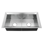 Double Bowl Top Mount Farmhouse Sink Stainless Steel 304 / 316 Rectangle Shape