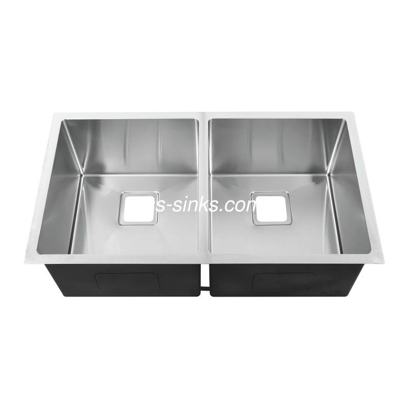 Square Drain Hole Stainless Steel Undermount Sink Double Bowl Scratch