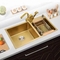 Double Basin Satin Finish Matte Gold Kitchen Sink Depth 220mm