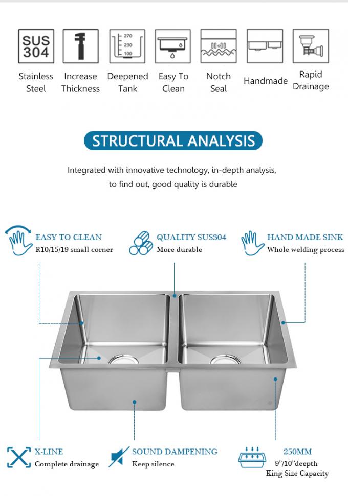 Durable Single Bowl Top Mount Sink , Handmade Stainless Steel Sink