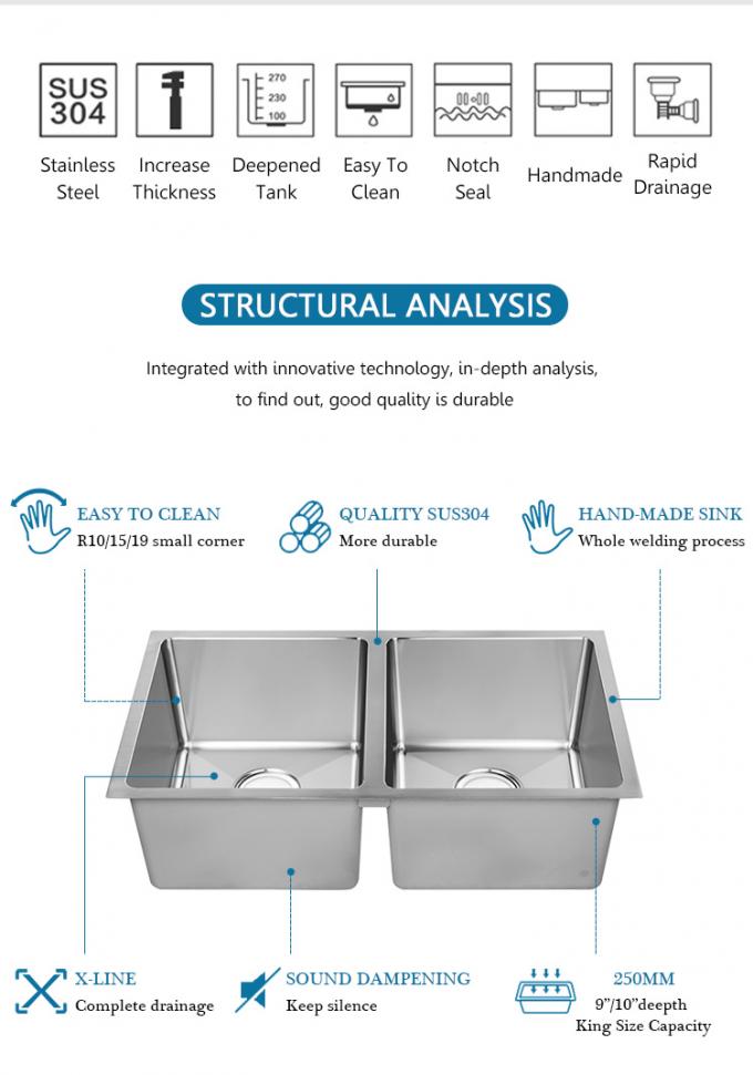 Durable Low Divide Kitchen Sink , Double Bowl Low Divide Drop In Kitchen Sink