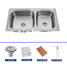 High Durability Stainless Steel Double Bowl Sink For Topmount