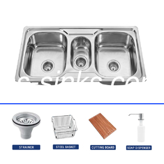 1 Faucet Hole 2 Drains Stainless Steel Double Bowl Sink For Commercial Kitchen