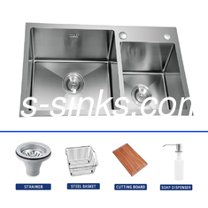 Satin Finish Handmade Kitchen Sink Double Bowl Heat Resistant For Commercial
