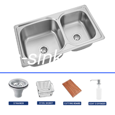 820*450 Double Bowl Stainless Steel Kitchen Sinks With Gold Plating