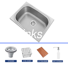 Stainless Steel Single Sink Square Bowl Design Faucet / Basket / Knife / Board / Stainless Steel Drain
