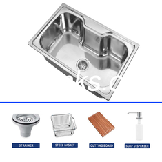 50/50 Split Basin Double Bowl SS Kitchen Sink With Faucet Electroplated