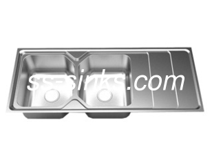 With Drainboard Polished Stainless Steel Double Bowl Sink Kitchen Sink Grid