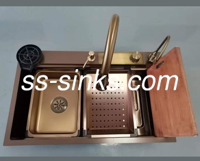 SS304 Protector Grid Above Counter Rolling Black Handmade Kitchen Sink