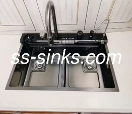18 Gauge Handmade Kitchen Sink With Rear Or Center Drain Placement 220mm Bowl Depth