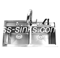 Modern Country Handmade Kitchen Sink Equal Basin Center Drain Placement