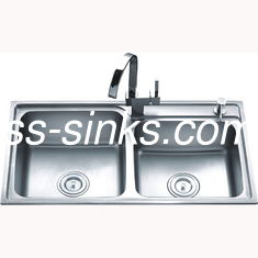 Above Counter Deep Drawn Stainless Steel Double Bowl Sink For Apartment