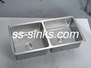 Handmade Double Basin Undermount Stainless Steel Kitchen Sink Cabinet