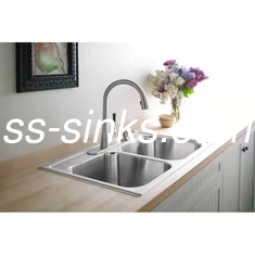 Four Holes Deep Stainless Steel Double Bowl Sink Self Rimming
