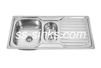 Above Counter 1000 x500mm Single Bowl Kitchen Sink With Drainboard Folk Washing Basin