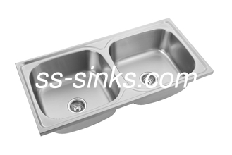 T304 Stainless Steel Double Bowl Sink Above Counter 0.7mm Premium Grade