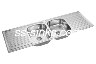 Satin Polish 2 Bowl Kitchen Sink With Drainboard Stainless Steel Anti Corrosion
