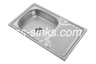 Above Counter Big Basin SS Kitchen Sink With Single Drainboard