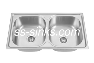 Chromium Polished Kitchen Stainless Steel Dual Bowl Sink 85*48cm