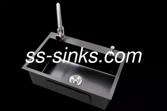 Acrylic Resin Black Quartz Kitchen Sink With Drainboard 680*460mm