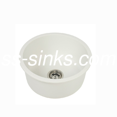 White Color Single Round Bowl Quartz Stone Kitchen Sink For Bath Drain opening 3-1/2''