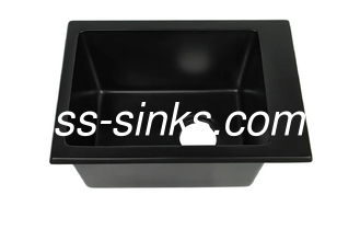 Square Single Basin Quartz Stone Kitchen Sink Black Color 245mm Depth