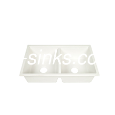 210mm Depth Quartz Stone Kitchen Sink White Two Independent Bowls With Different Drains