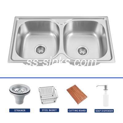 OEM 780*430 Double Bowl Polished Stainless Steel Sink With Craftsmanship