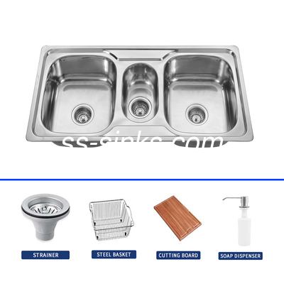 1 Faucet Hole 2 Drains Stainless Steel Double Bowl Sink For Commercial Kitchen