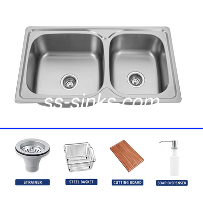 Topmount Rectangle Stainless Steel Sink Double Bowl For Kitchen