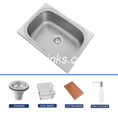 Stainless Steel Single Sink Square Bowl Design Faucet / Basket / Knife / Board / Stainless Steel Drain