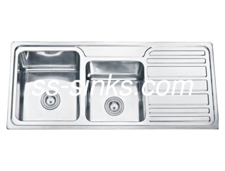 Gold Finish Stainless Steel Double Bowl Sink 18 Gauge 2 Drains Durable