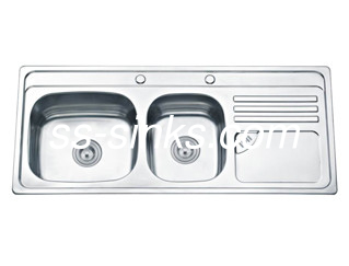 Gold Finish Stainless Steel Double Bowl Sink 18 Gauge 2 Drains Durable