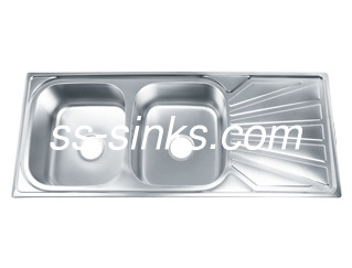 With Drainboard Polished Stainless Steel Double Bowl Sink Kitchen Sink Grid