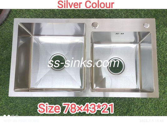 Marble Handmade 30 Inch Undermount Stainless Steel Double Bowl Sink