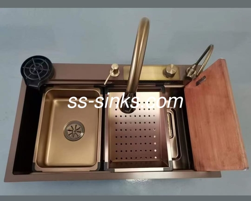SS304 Protector Grid Above Counter Rolling Black Handmade Kitchen Sink