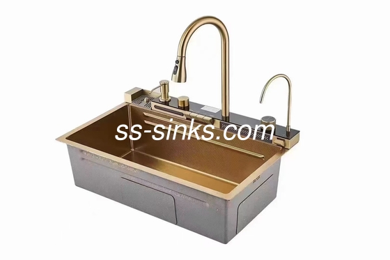 Gold Stainless Steel Handmade Kitchen Sink With Faucet And Accessories
