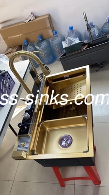 Gold Stainless Steel Handmade Kitchen Sink With Faucet And Accessories