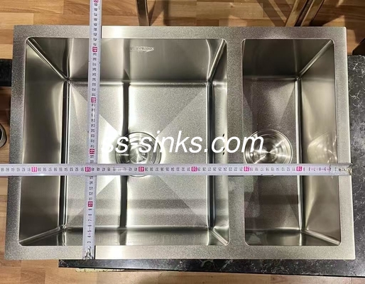 Stainless Steel Double Bowl Sink Basket Drainer Center Drain Placement Included Accessories Basket