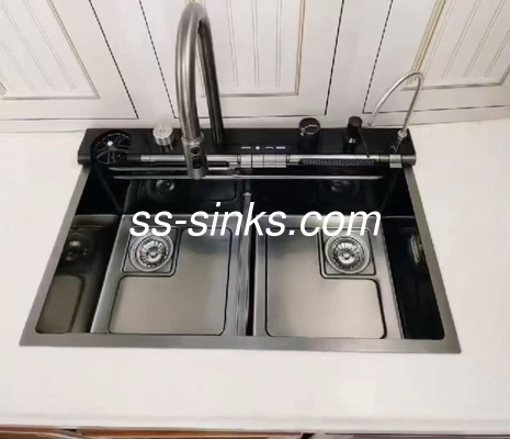 18 Gauge Handmade Kitchen Sink With Rear Or Center Drain Placement 220mm Bowl Depth