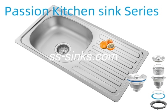 33 X 22 Inches Kitchen Sink With Drainboard Stainless Steel 18/10 Chromium/Nickel and Accessories Colander