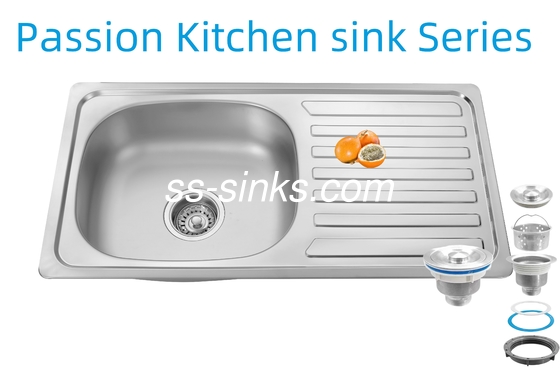 33 X 22 Inches Kitchen Sink With Drainboard Stainless Steel 18/10 Chromium/Nickel and Accessories Colander
