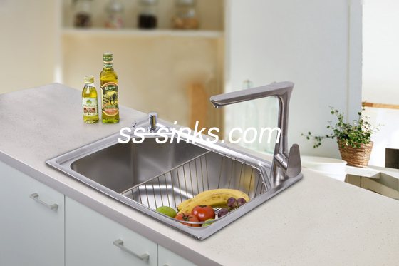 Square Polish Silver Stainless Steel Single Bowl Sink With Wood Cutting Board