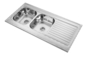 0.6mm 0.8mm Drop In Double Bowl Sink With Drainboard One Piece