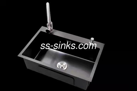 Acrylic Resin Black Quartz Kitchen Sink With Drainboard 680*460mm