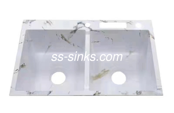 830*500mm Stainless Steel Handmade Kitchen Sink With Knife Shelf White Marbling Color