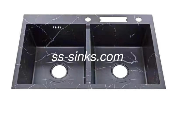 Marbling Color Equal Basin Handmade Kitchen Sink Stainless Steel