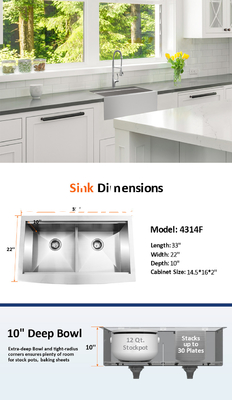 Large Size 33 Inches Apron Handmade Kitchen Sink For Home Workstation